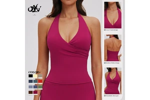 V-neck Cross Halter Backless Design Tight Brushed Fabric Gym Vest Outside Leisure Comfortable Quick-drying Women's Sports Top