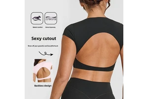 Summer Sexy Breathable Backless Women's Sports Top with Chest Pads for Material Short Sleeve for Yoga & Pilates Fitness