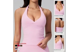 Seamless V-Neck Tank Top Spandex/Nylon Slim-Fit Quick-Drying Shock-Absorbing Enhances Back Shape for Women Running Fitness Yoga