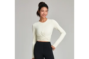 Casual Strap Waist Cinching Tight Fitting Sports Top Round Neck T-shirt Professional Running Fitness Tops Long Sleeved Yoga Top