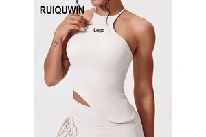 RUIQUWIN Wholesale Quick Dry Women's Cross Back Yoga Bra Halter Neck Asymmetric Fitness Vest Running Training Yoga Wear