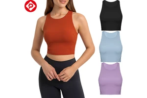 Custom Yoga Wear Summer Crewneck Workout Tops High Elastic Women Crop Top Vest With Chest Pad