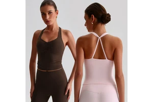 Women's Wirefree Halter Sports Bra Crop Top Cross Back Yoga Activewear with Removable Pad Gym Tank for Workout Pilates Fitness