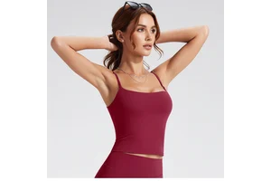 GYM Tank Top With Built in Bra Women's Yoga Clothing Running Square Neck Fitness Vest Beautiful Back Sports Workout