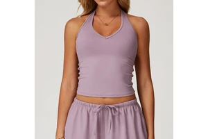 Lady Quick-Dry Four-Way Stretch Spandex/Nylon Breathable Lightweight Skinny Fit Eco-Friendly Hanging Neck Yoga Top Yoga