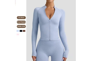 Women's Naked-Feel Long-Sleeve Yoga Jacket, Slim-Fit Stand Collar Zippered Workout Coat for Leisure, Gym, Exercise & Cycling