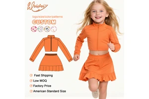 WEIWEI Girls Yoga Set Quick Dry Anti-Bacterial Breathable Spandex/Polyester 2-Piece Top & Short Skirt Teen Athletic Activewear