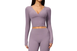 Women's Quick Dry Quarter Zip Pullover Crop Yoga Top Fitness Workout Athletic Slim Fit Long Sleeve Yoga Shirt