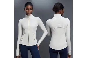 2025 Breathable Windproof Regular Fit Long-Sleeved Fitness Top with Thumb Holes Women's Stand Collar Zipper Yoga Jacket