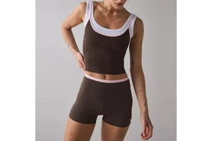 OEM Custom Quick Dry Ribbed Yoga Tank Top Double Layer Contrast Trim Cropped Workout Fitness Top With Private Label