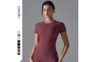 Quick Drying Breathable Seamless Regular Fit Solid Color Sports Running Top Fitness Workout Pilates Yoga Women's Short Sleeves