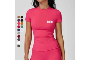 Wholesale Custom Solid Color Short Sleeved Yoga T-Shirt Slim-Fit Quick-Dry Breathable Running Training Casual Sports Fitness Tee