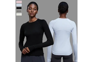 Custom Logo Activewear Breathable Elastic Tight Gym Sports Shirt Comfort Women's Crew Neck Long Sleeve Fitness Yoga Top
