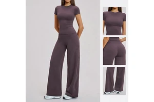 Yoga Set Solid High-Waisted Loose Shorts Tight-Fitting Short-Sleeve Top Eco-Friendly Breathable Sports Fitness Set Outdoor
