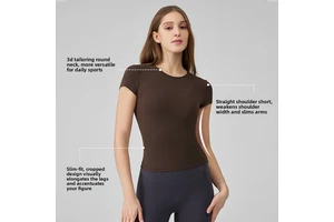 New Naked Yoga Short-sleeved Summer Running Sports T-shirt Tight Waist Slimming High-end Quick-drying Spandex/Nylon Solid