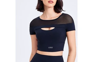 Sports Top Short Sleeves Quick-Dry Breathable Yoga Fitness T-Shirt Slimming Coaster Shoulder Drop Four-Way Stretch Skinny Fit
