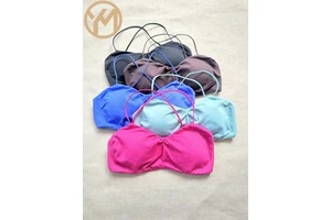 Yimo Seamed Halter Shock-proof Cross Back Gym Bra Lady Backless Sexy Sport Top Female Breathable Solid Color Fitness Clothes