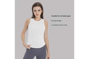 YMIMI New Lightweight Moisture-Wicking Breathable Four-Way Stretch Front Logo Loose Cover-Up Yoga Top Sports Vest Spandex/Nylon