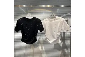 Boutique Wholesale 2025 Summer New Fashionable Retro Round Neck Slim Fit Short Women's T-shirt