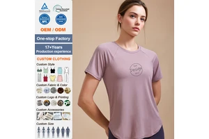 Custom Premium Yoga Wear Women Thin Sports Short Sleeve Top Professional Running Quick Dry Loose Cover Tee Summer Breathable