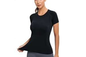 Spandex/Nylon Seamless Women's T-Shirts Four-Way Stretch Quick Dry High Quality Pilates Yoga Compression Skinny Fit Gym Sports