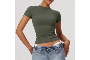 Women's Quick-Dry Yoga Short Sleeve T-Shirt Fitness Top Pullover for Outdoor Running and Sports