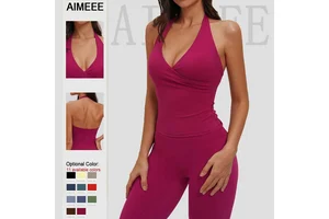 Sportswear Women V-neck Wrap Around Fuzzy Yoga Women Gym Tank Top
