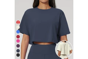 Women's Crew Neck Short Sleeve Running Gym Fitness Casual Sportswear Yoga Workout Top Yoga Loose Fit Cropped T-Shirt for Women