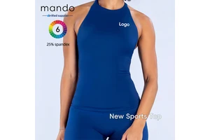 Wholesale 75 Nylon 25 Spandex Halter Round Neck Yoga Vest Removable Pad Custom Logo OEM Long tank Top Women