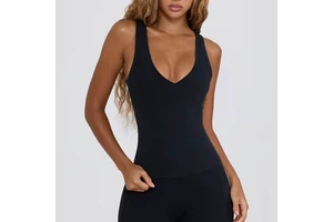 Women's Eco-Friendly Lightweight Workout Tank Top Deep V Neck Four-Way Stretch Breathable Sweat-Wicking Quick Dry Yoga Top