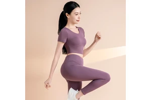 Women's Notion Quick-Dry Fitness Sports Yoga Top Cross Back V-neck Slim Fit Short Sleeve Shirt Chest Pads Spandex/Polyester