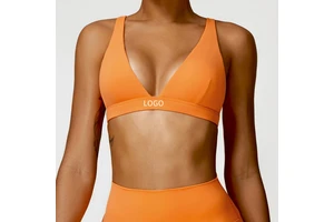 Women's Sexy Deep V Neckline U Back Triangle French Sport Bra Seamless Wholesale Gym Fitness Top Yoga Sports Underwear