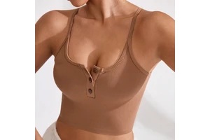 Women's Summer Sleeveless Yoga Top American Style Buttons Small Camisole Vest