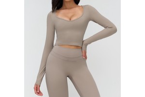 Yoga Long-sleeved V-neck T-shirt Tight-fit Casual Clothing Outdoor Running Fitness Sports Top