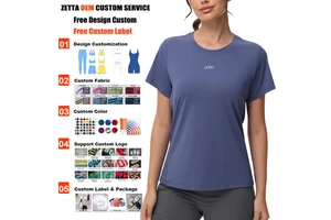 OEM Custom Women Activewear Crew Neck Front Logo Slim Fit Fitness Tee Breathable Sweat Wicking Short Sleeve Clothing Gym Shirt