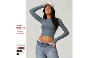 JY Tight Sports T-Shirt Quick-Drying Workout Long Sleeves Pilates Running Yoga Wear Sports Fitness Long Sleeve Top for Women