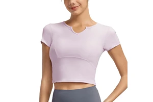 2025 High Impact Women's Fitness Quick Dry Fabric Stretchy V-neck Yoga Short Sleeve for Yoga Practice & Training