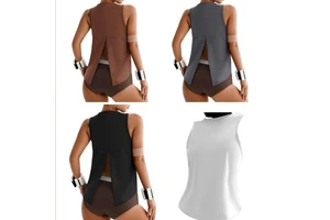 Women's Loose Quick Dry Sleeveless Yoga Tank Top Back Slit Thin Sports T Shirt for Running Yoga Tennis Running Fitness Clothing