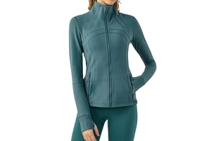 Wholesale Women Activewear Yoga Jackets Nylon Soft Ribbed Tops Slim Fit Zip up Long Sleeve Fitness Jacket