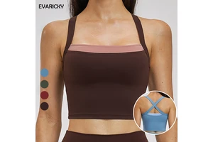 EVARICKY Wholesale Cross Back Quick-drying Workout Tops Gym Wear High Quality Women Contrast Color Running Fitness Yoga Tank Top