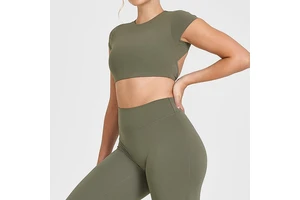 YanRuo Sporty Short-sleeved Women's Slim-fitting Breathable Quick-Dry Four-Way Stretch Yoga Sportswear Crew Neck Top