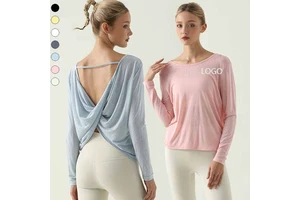 XW-CX276 Long Sleeve Sports Top Cross Back Gym Fitness Sportswear Loose Round Neck Backless Strength Training Yoga Top