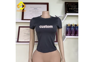 2026 Wholesale Custom Logo Baby Tee Women's T-shirts Crop Top Puff Rhinestone Plain Sexy Fitted Thin Blank Shirt For Woman