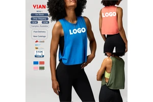 New Breathable Sport Tops Round Neck Bottom Side Split Sports Loose Long Sleeveless Gym Fitness Shirts Yoga T-Shirt for Women