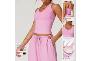Lanyu Breathable Short Brushed Yoga Vest V-Neck Fitted Racerback Sports Bra Running Workout Fitness Tank Top for Women Exercise