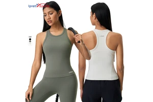 Classic Racer Back Athletic Crop Tank Tops With Pads Round Neck Gym Fitness Yoga Vest Women Sport Running Tank Tops