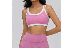 Women's Color Contrast Fitness Breathable Sport Bras Double Layer Straps Yoga Tank Tops