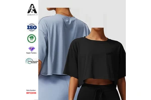 Loose Yoga Top Women Nine Quarter Sleeve for Quick Dry Gym Sports Shirt Fitness Athletic Cropped Tops True Size Push Active