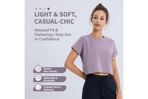 Women's Eco-Friendly Soft Lightweight Four-Way Stretch Quick Dry Sweat-Wicking Yoga Cropped T-Shirt Loose Fit Breathable Top