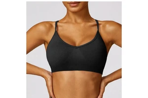 High Quality Seamless Yoga Top Women Custom Fitness Sports Bra Spaghetti Straps Cross Back Solid Front Medium Support